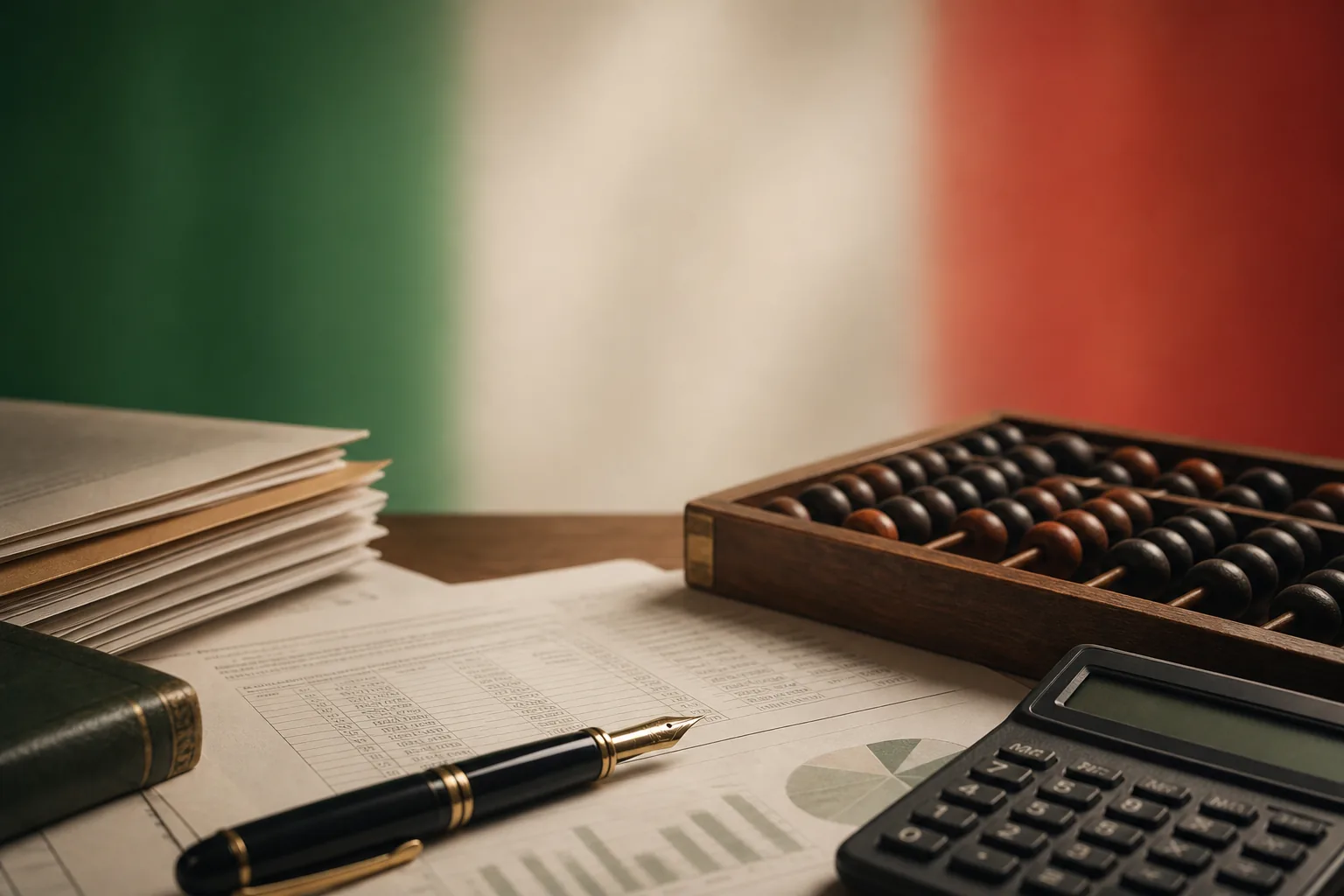 Documenti fiscali e calcolatrice per la tassazione della vendita d'azienda in Italia