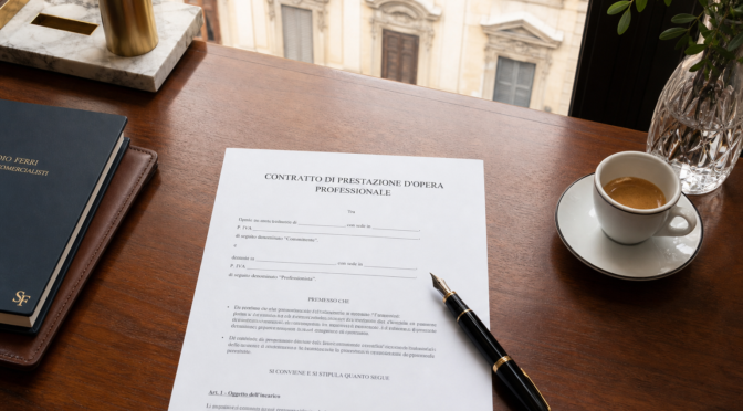 Contratto di lettera di intenti su scrivania con penna stilografica e caffè espresso